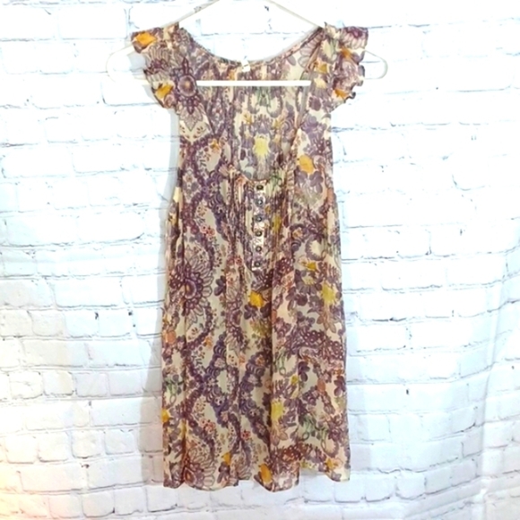 Willow Clay Sheer Floral Purple & Yellow Top S - Picture 1 of 7